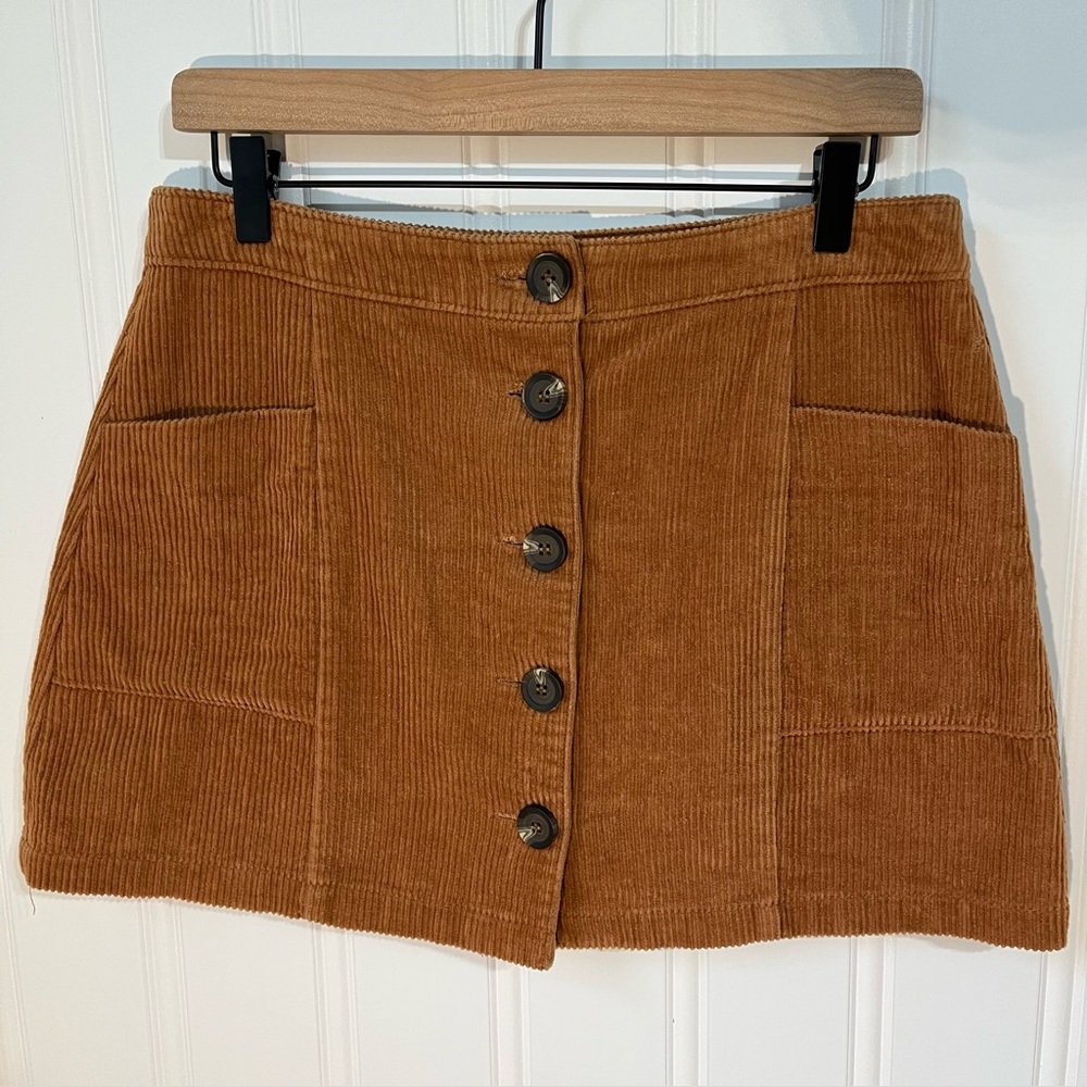 Chloe & Katie Burnt Orange Corduroy Mini Skirt w/Pockets & Buttons Women’s L